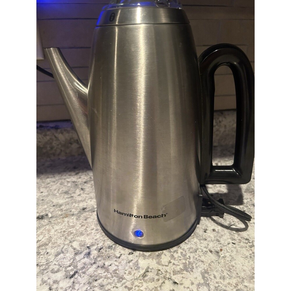 HAMILTON BEACH 4-12 C BRUSHED STAINLESS STEEL PERCOLATOR COFFEE POT 40614-works!